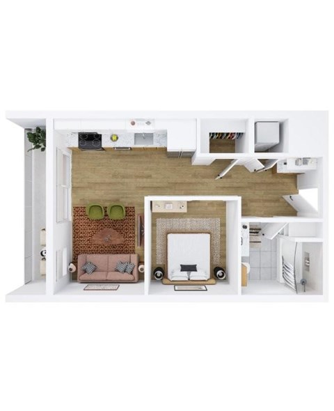 Floor plan for studio, 1 bath, 520 sqft
